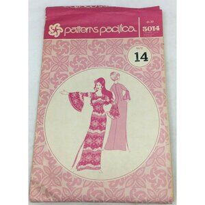 Vintage Patterns Pacifica 3014 Bell Sleeve Long Dress Hawaiian Textile Womens 14